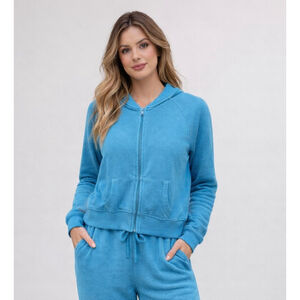 SKIMS Modal French Terry Shrunken Zip Up Cardigan Cyan Blue Women’s Medium